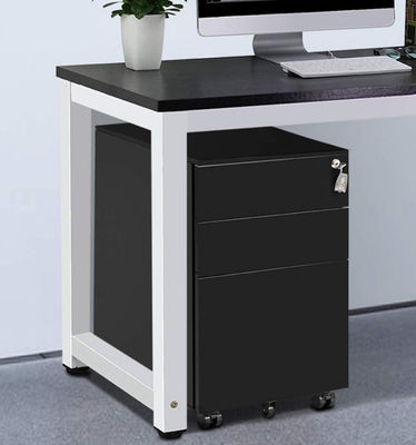 OEM Black Three Drawer File Cabinet With Lock Cold Steel Mobile Office Filing Cabinet